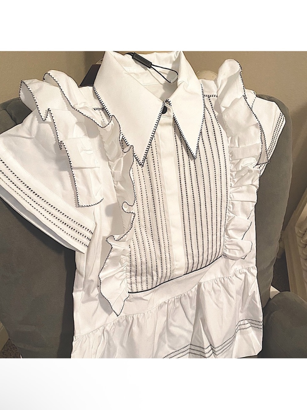 Burberry White Dress with Black Pinstripe Stitching with tags and box